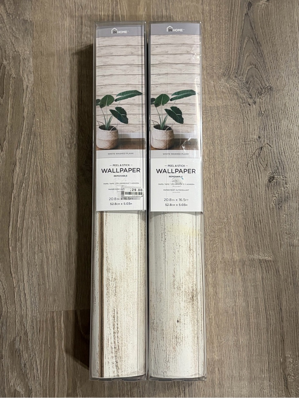 1 Unopened Roll and 1 Partial Roll Peel and Stick Wallpaper White Washed Plank